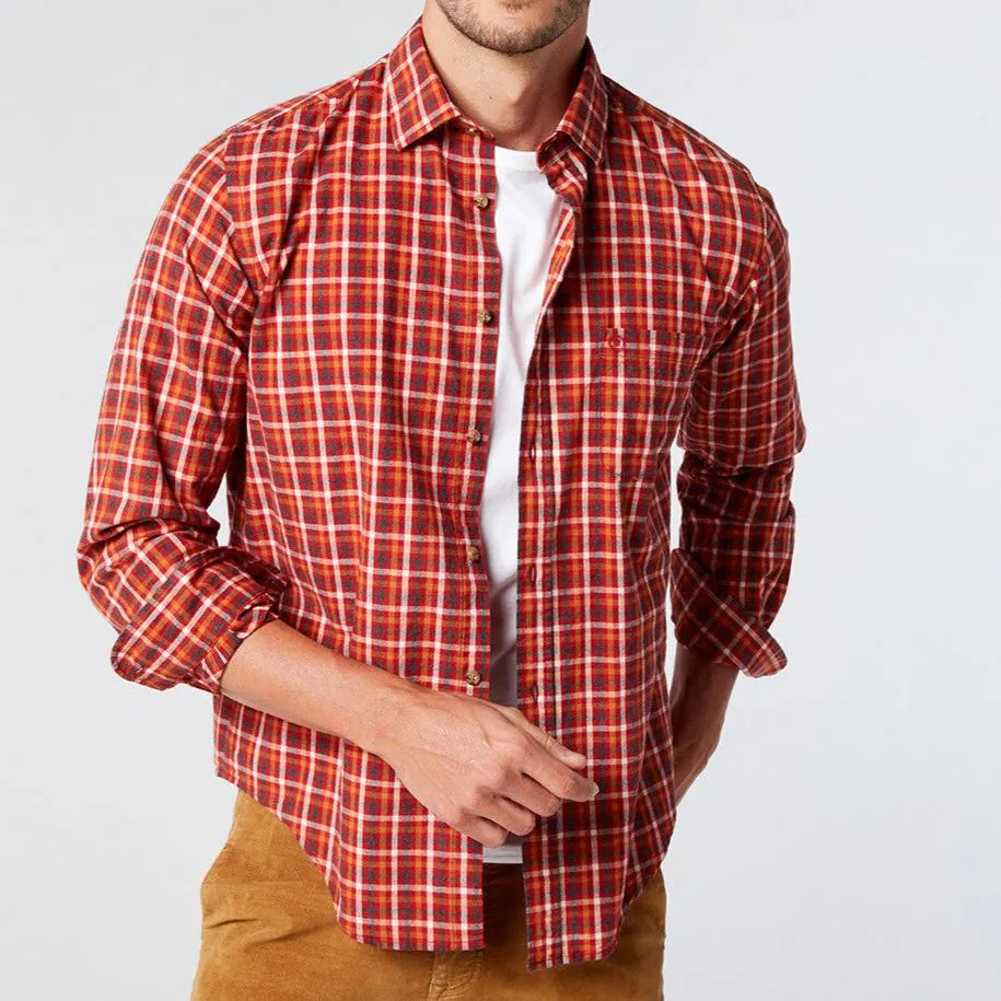 Chemise manches longues à carreaux rouge brique