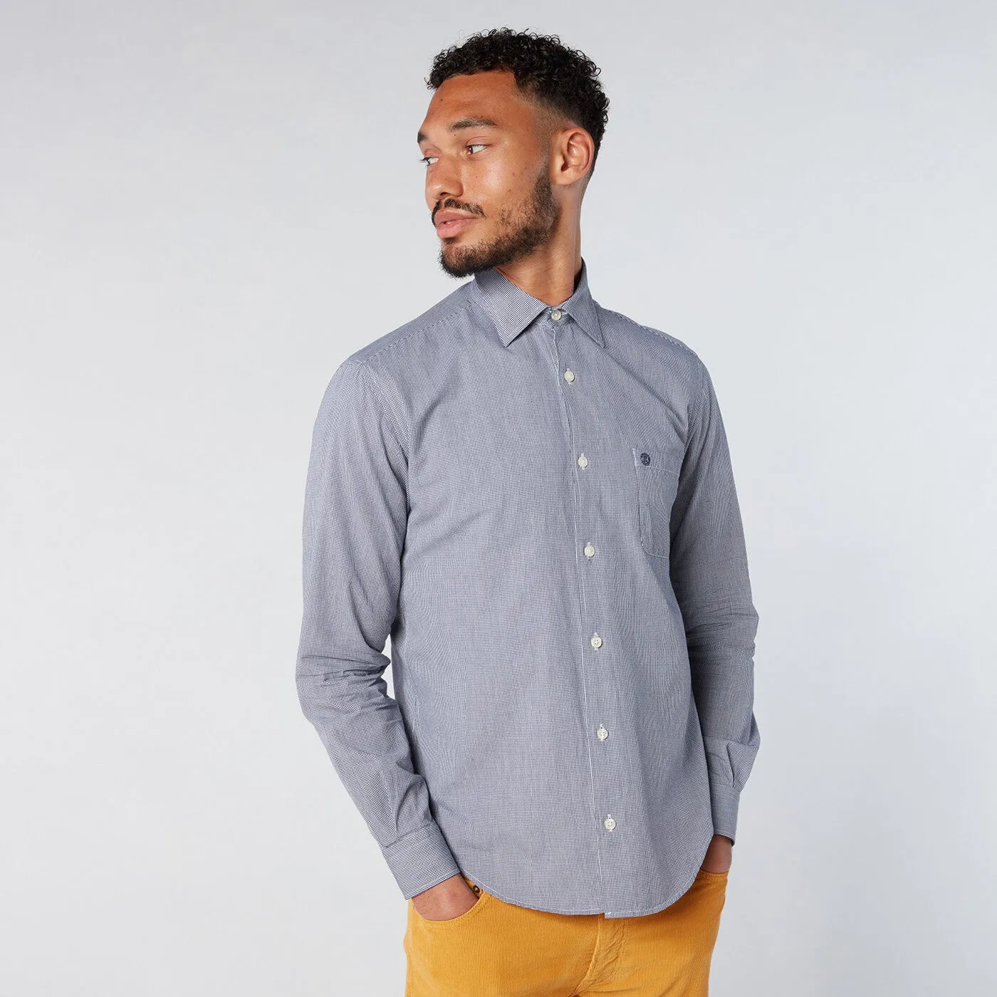 Chemise à micro carreaux vichy bleu coupe ajustée