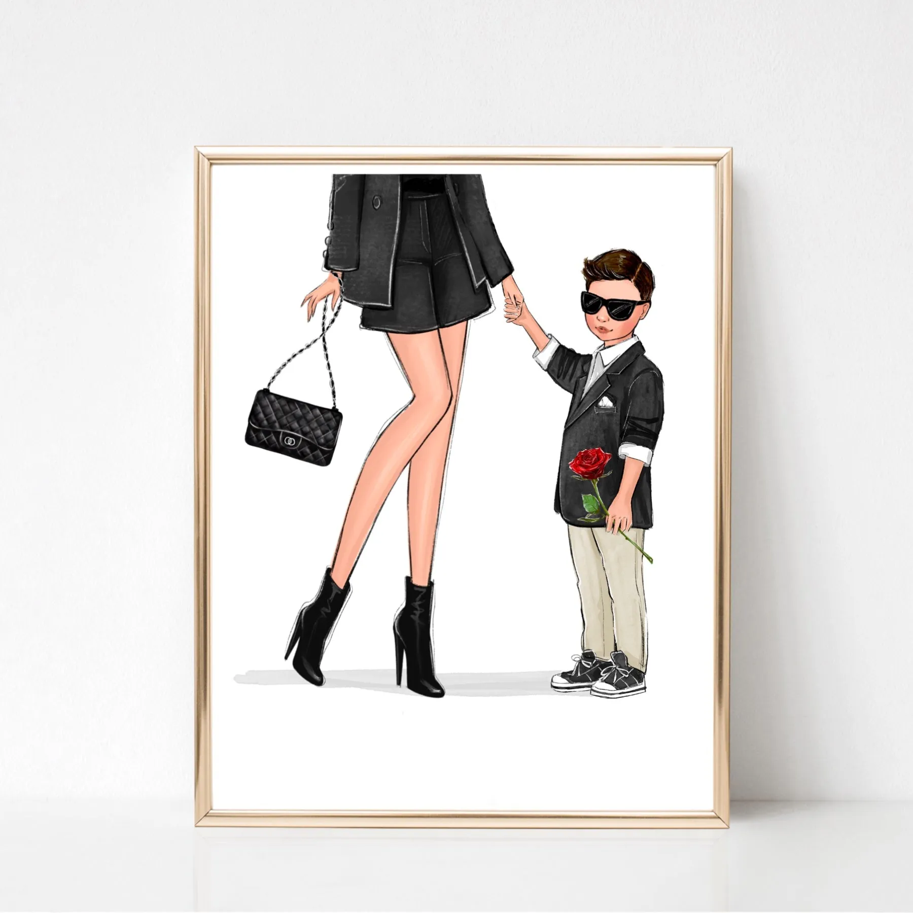 Mom of gentleman boy art print fashion Illustration