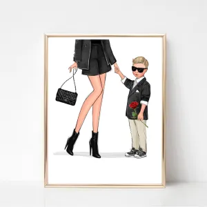 Mom of gentleman boy art print fashion Illustration