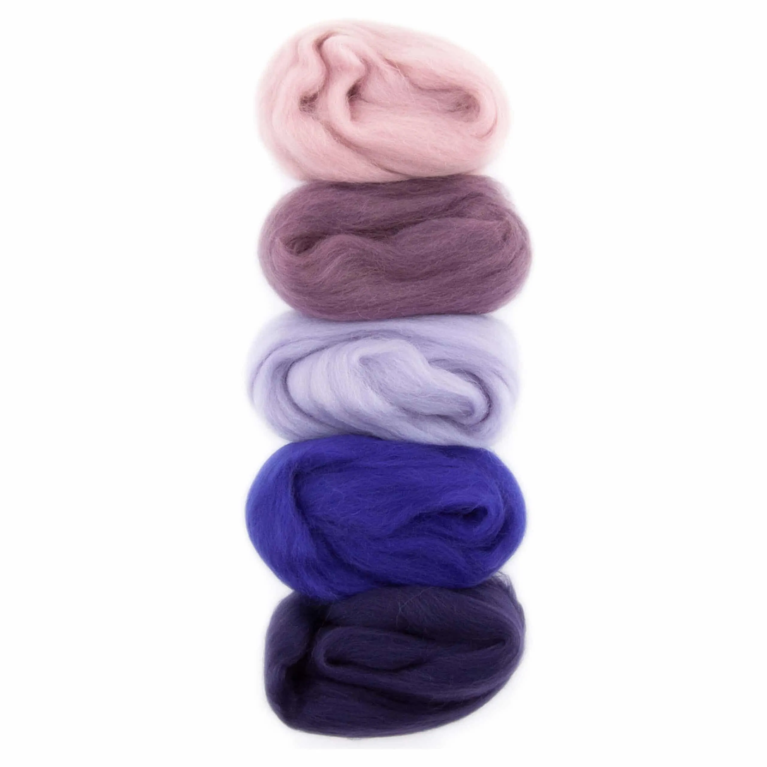 Pink and Purple Shades - Five Merino Wool Top Roving Colors - 50 grams (1.75 oz) Total