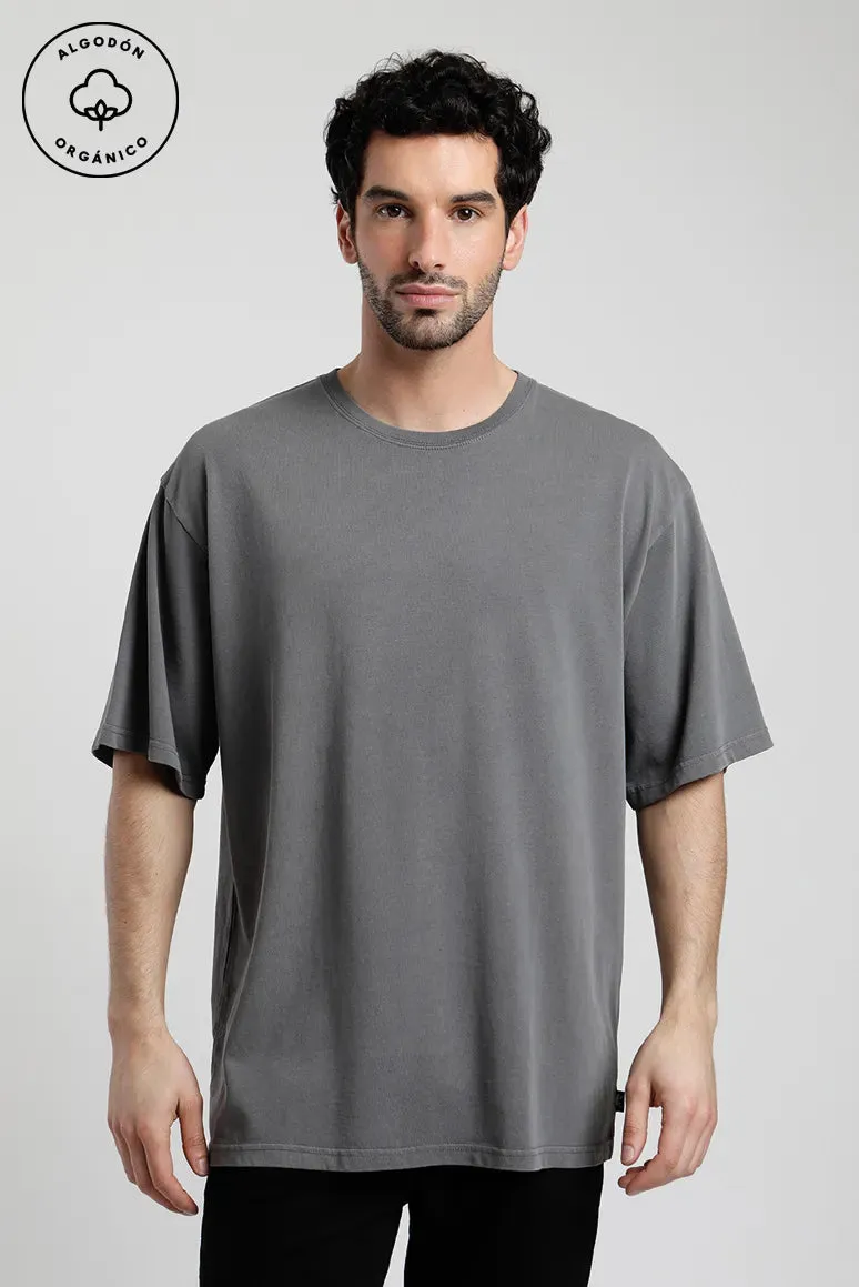 Polera manga corta hombre Oversize gris - Algodón orgánico