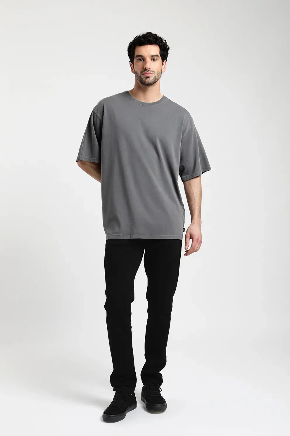 Polera manga corta hombre Oversize gris - Algodón orgánico