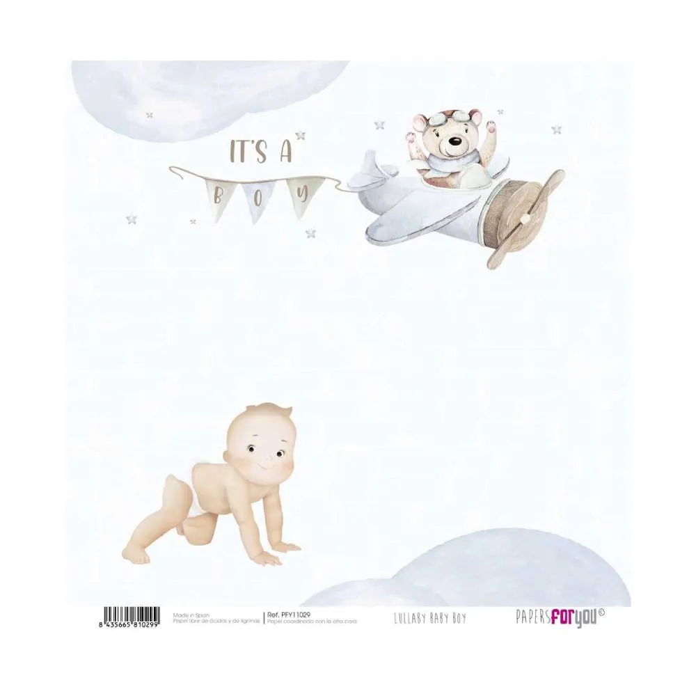 Set 24 Papeles Scrap 20x20cm Lullaby Baby Boy Papers For You