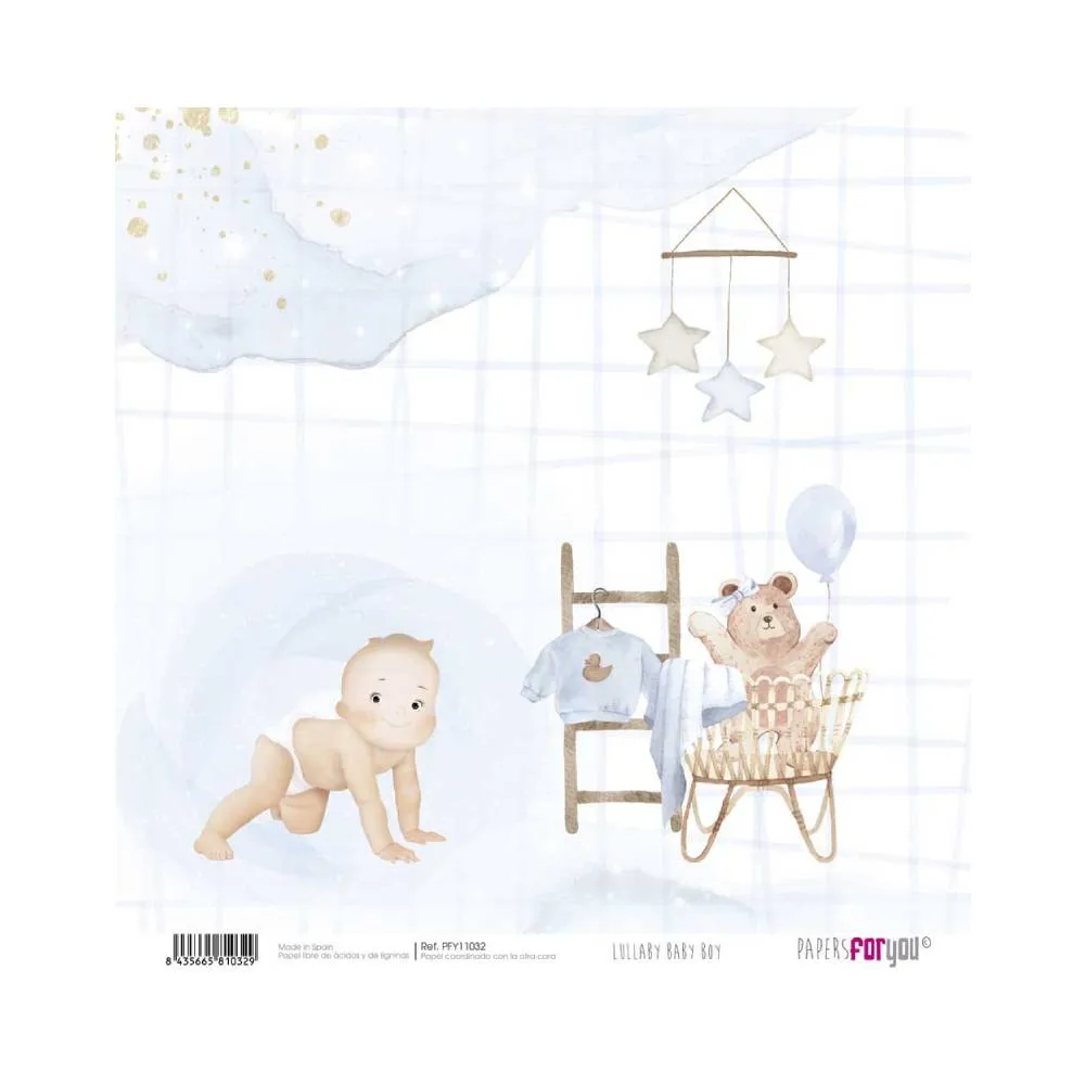 Set 24 Papeles Scrap 20x20cm Lullaby Baby Boy Papers For You