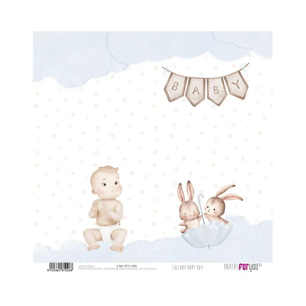 Set 24 Papeles Scrap 20x20cm Lullaby Baby Boy Papers For You