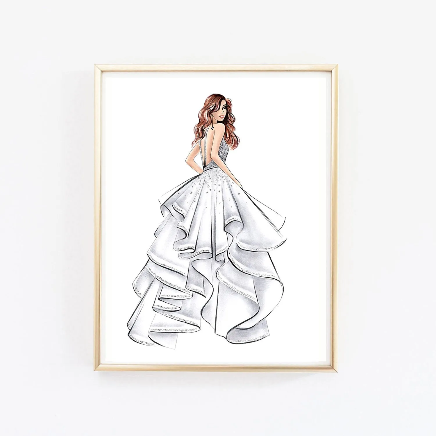 SET OF 6 ART PRINTS fashion illustrations in blush pink tones