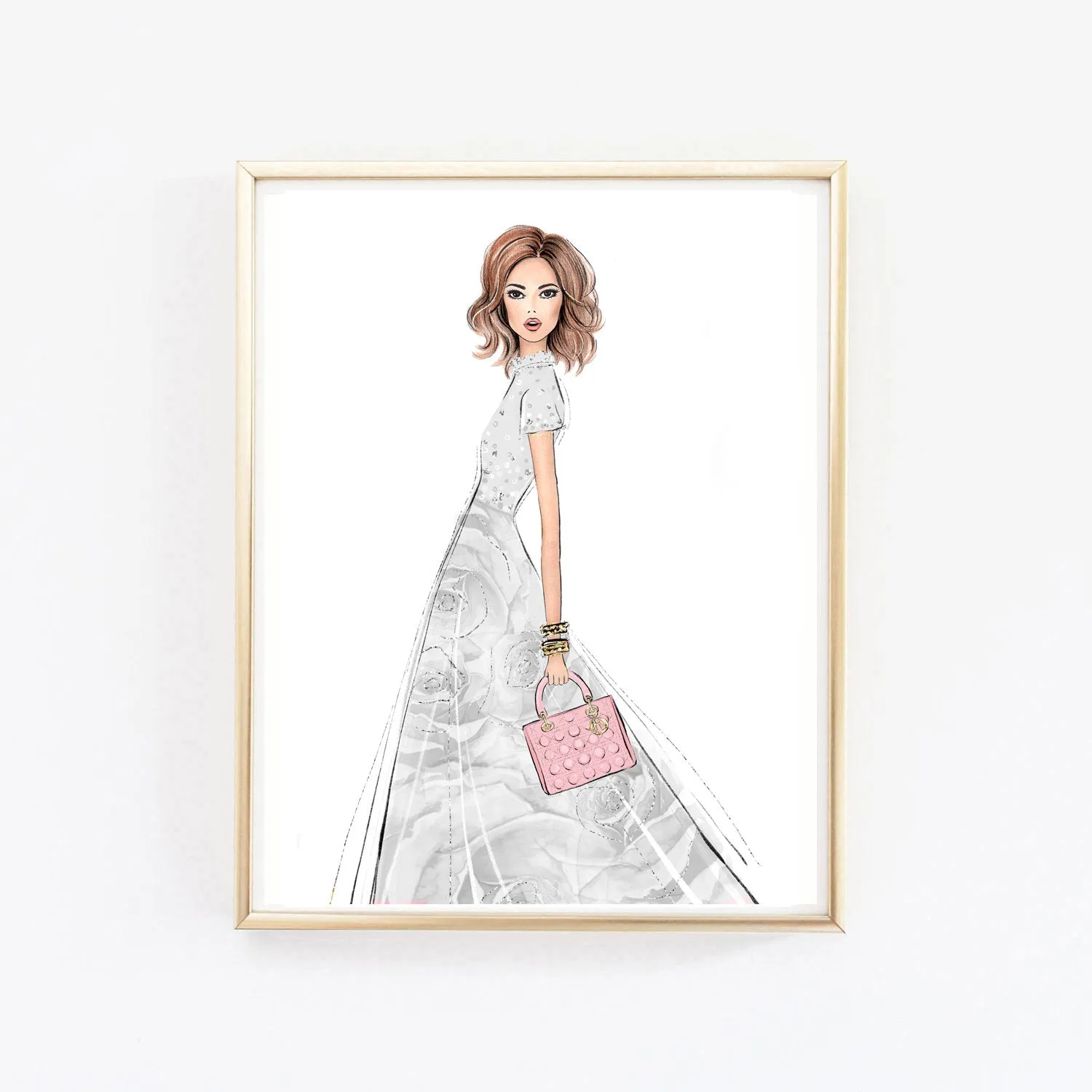 SET OF 6 ART PRINTS fashion illustrations in blush pink tones