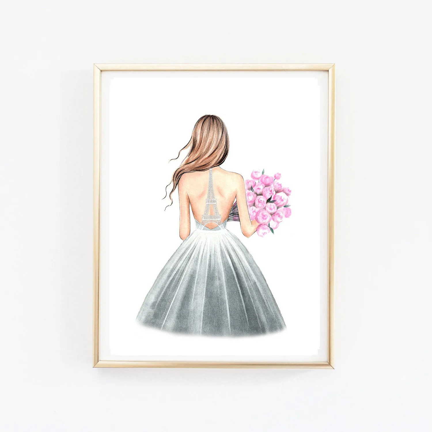 SET OF 6 ART PRINTS fashion illustrations in blush pink tones