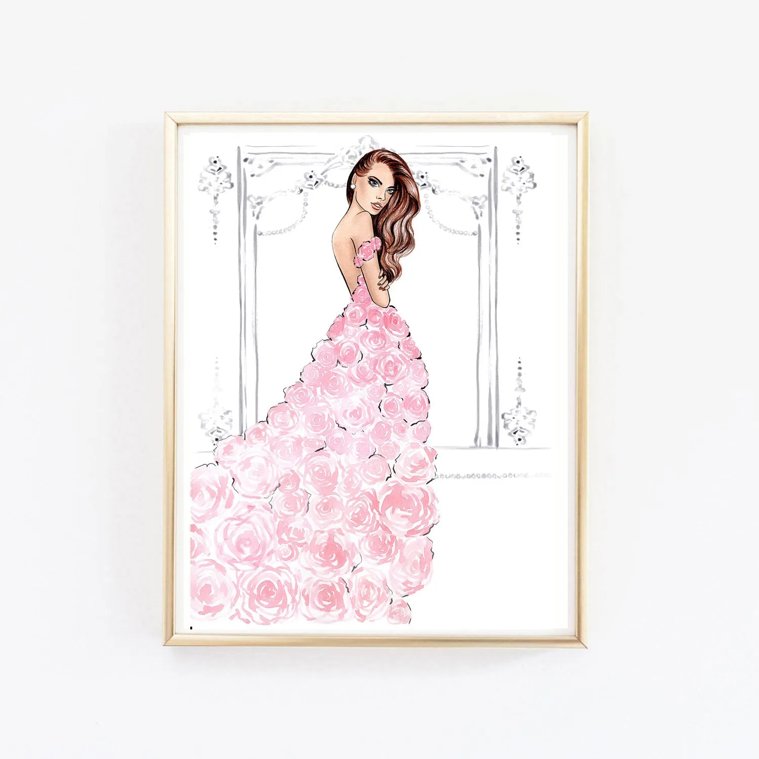 SET OF 6 ART PRINTS fashion illustrations in blush pink tones