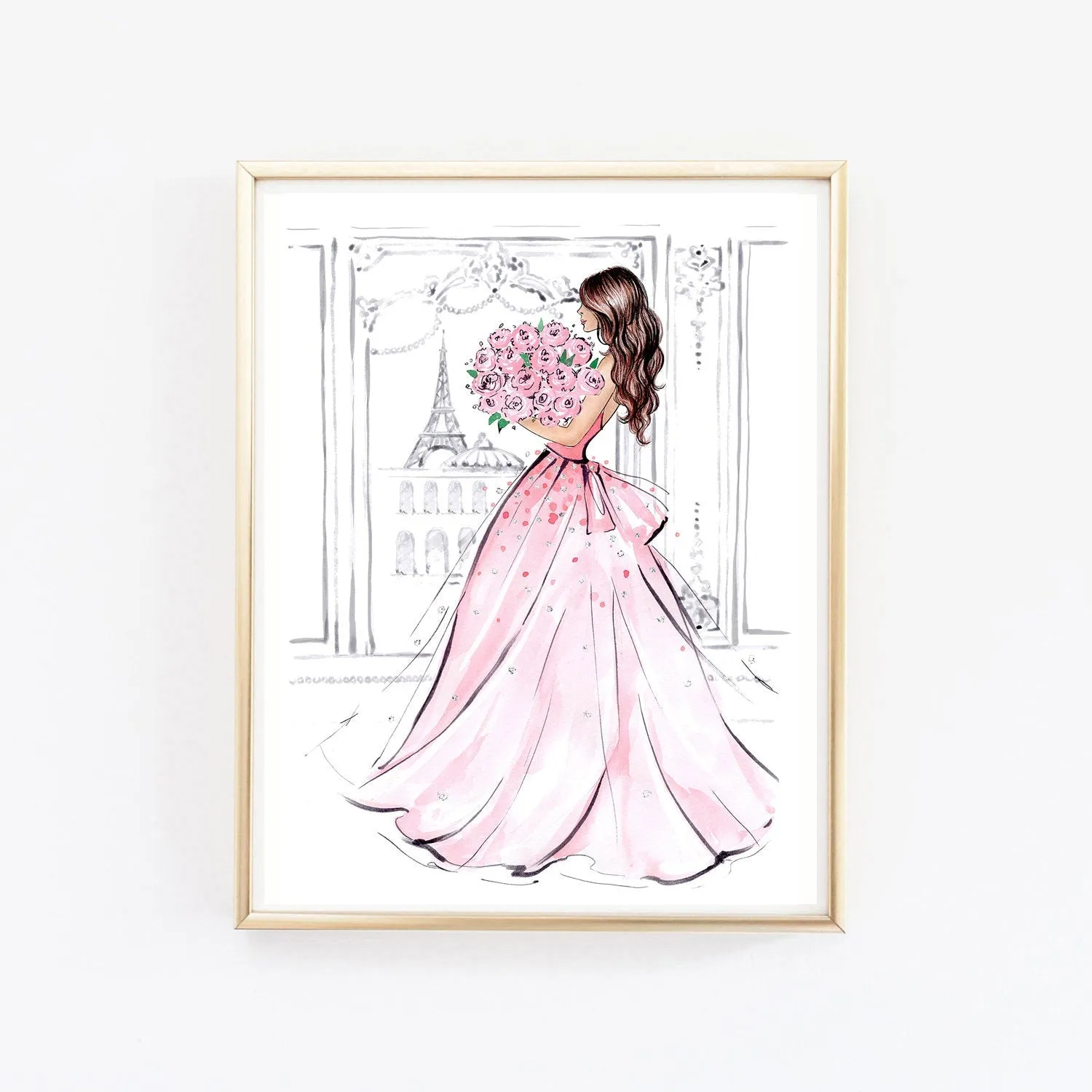 SET OF 6 ART PRINTS fashion illustrations in blush pink tones