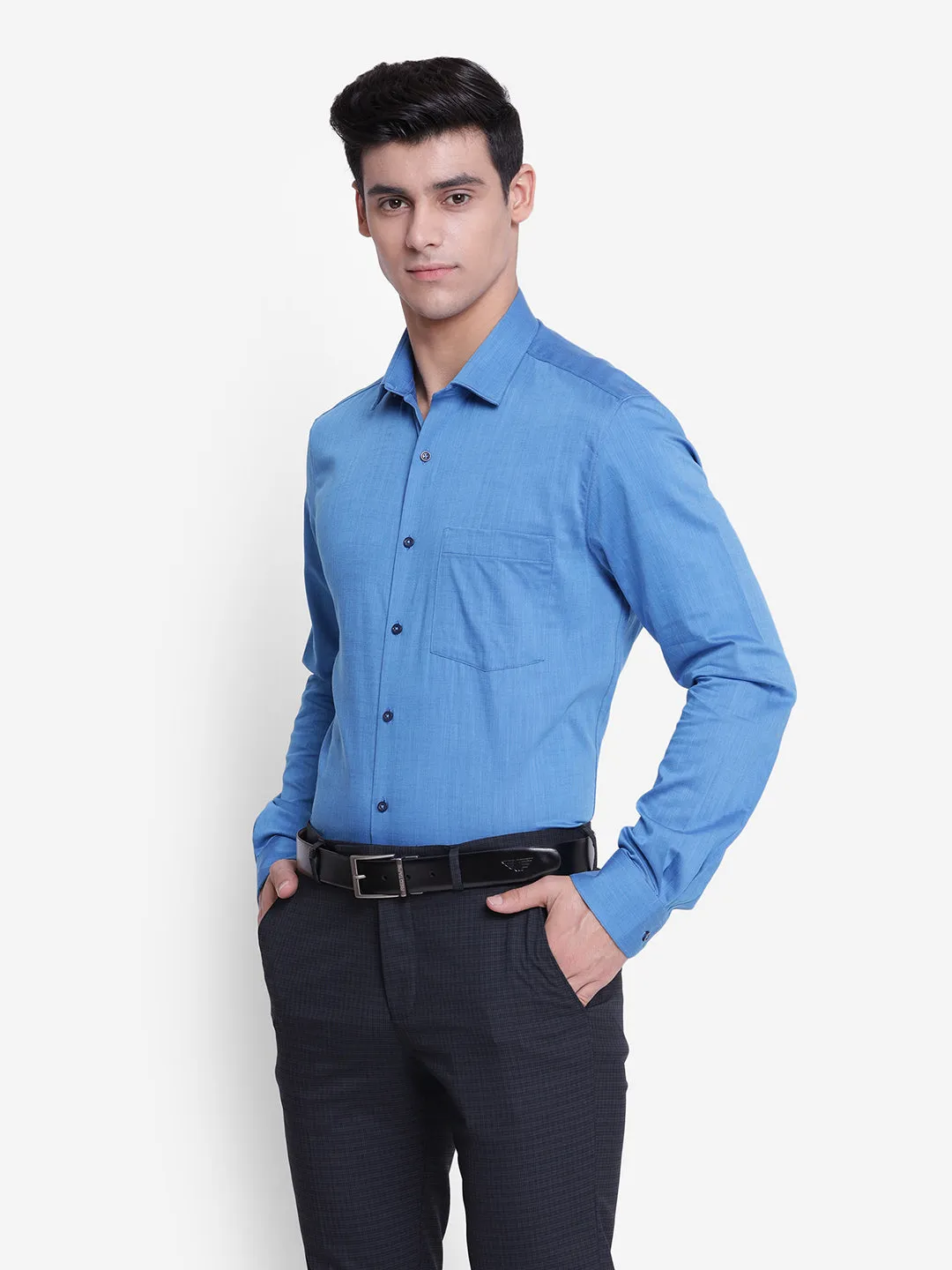 Solid Blue Slim Fit Formal Shirt