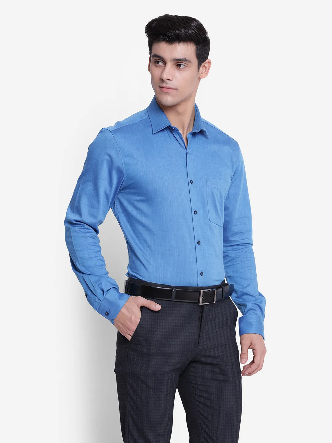 Solid Blue Slim Fit Formal Shirt