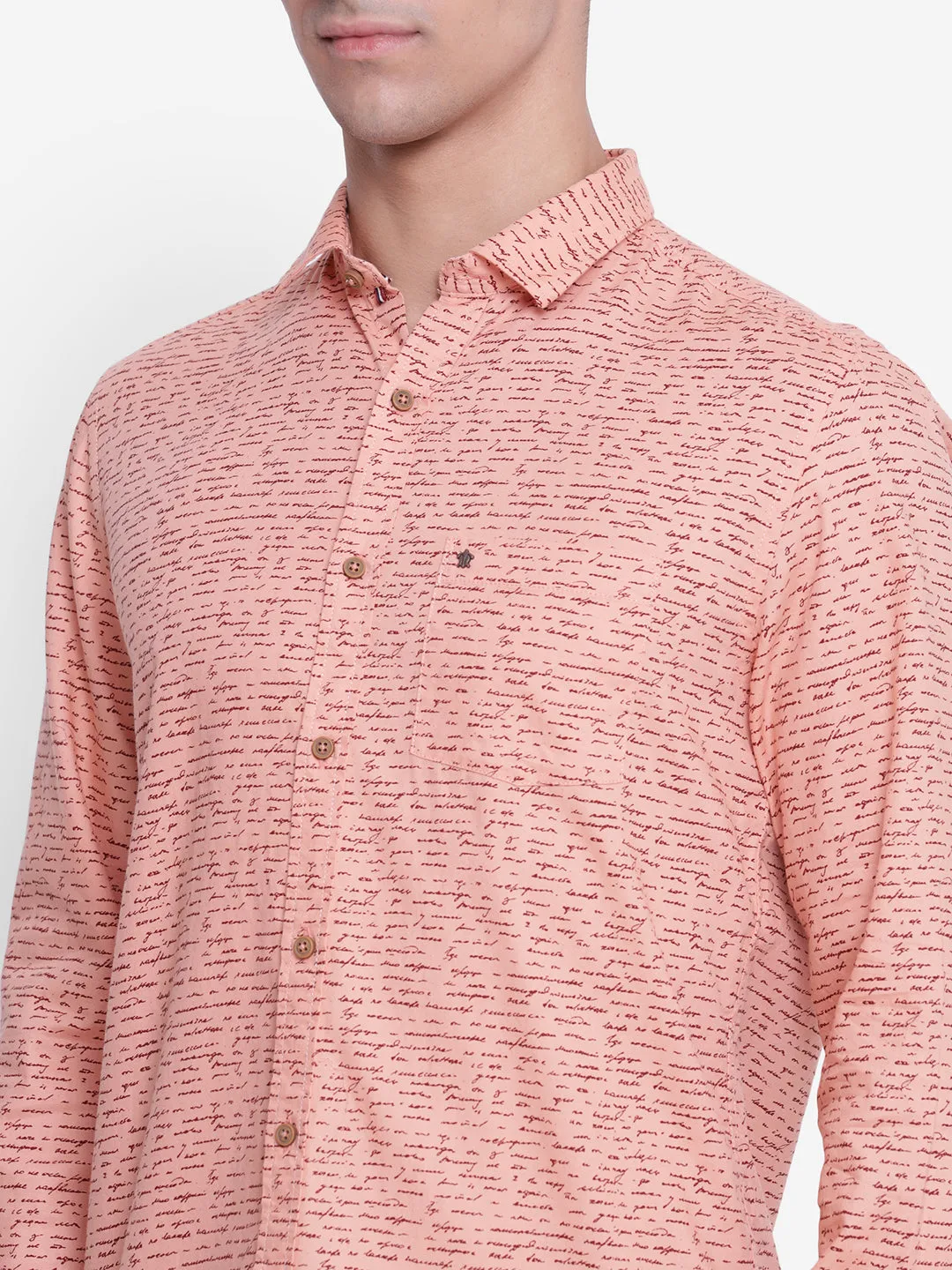 Turtle Men Printed Pink Slim Fit Casual Shirt